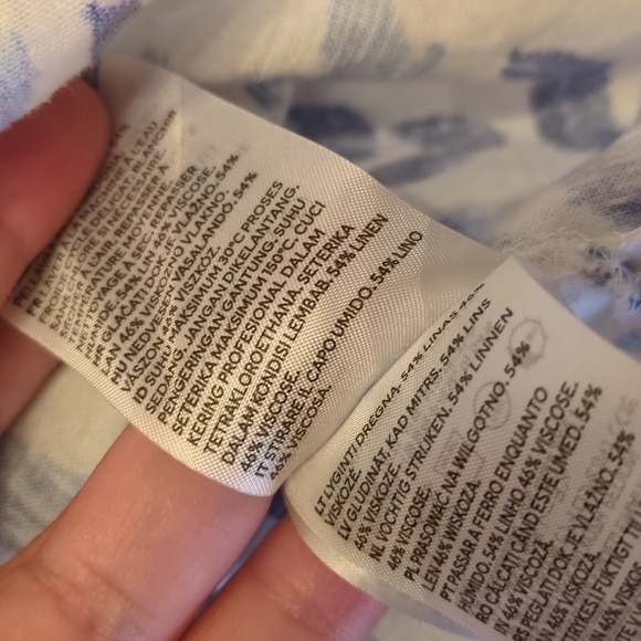 H&M linen blend puffy sleeves feminine cottage core Blue Women's Top XXL - Picture 6 of 9